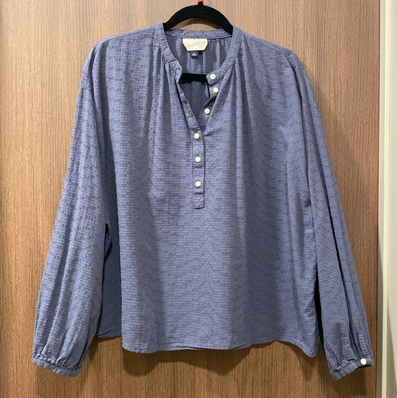 Universal Thread Blue Semi-Sheer Embroidered 100% Cotton Peasant Blouse Size LG - Picture 3 of 11